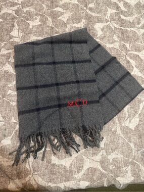Mark & Graham Gray Windowpane Scarf with Red Monogram